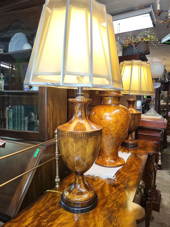 2 Theodore Alexander Table Lamps - Mahogany and Birdseye Maple Inlay ...