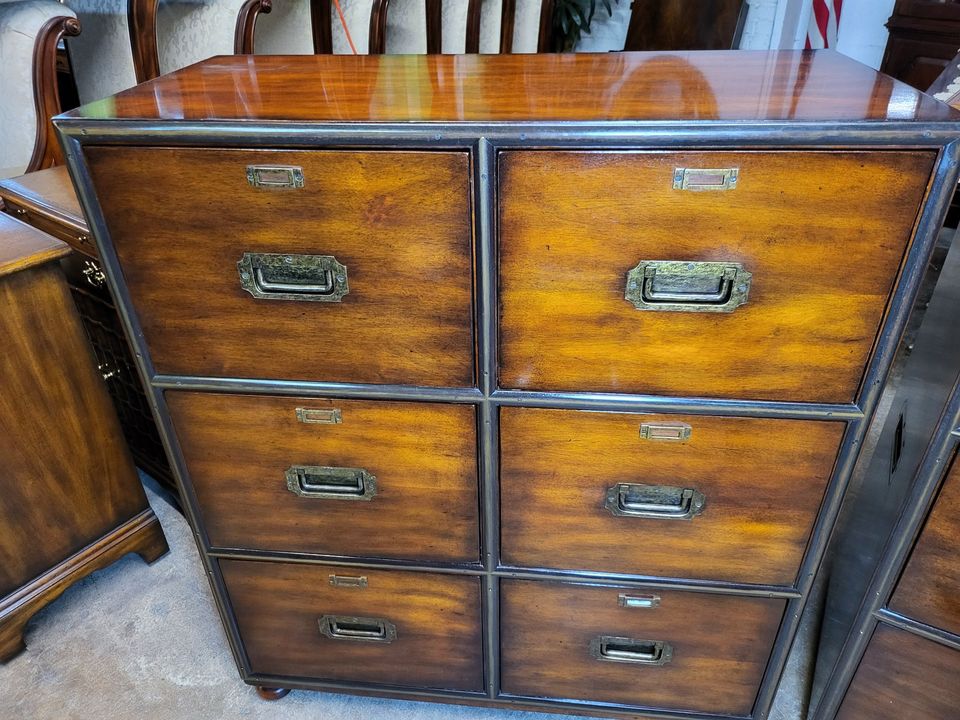 2 Theodore Alexander 6 Drawer File Mahogany with Bronze Trim Details Long Valley