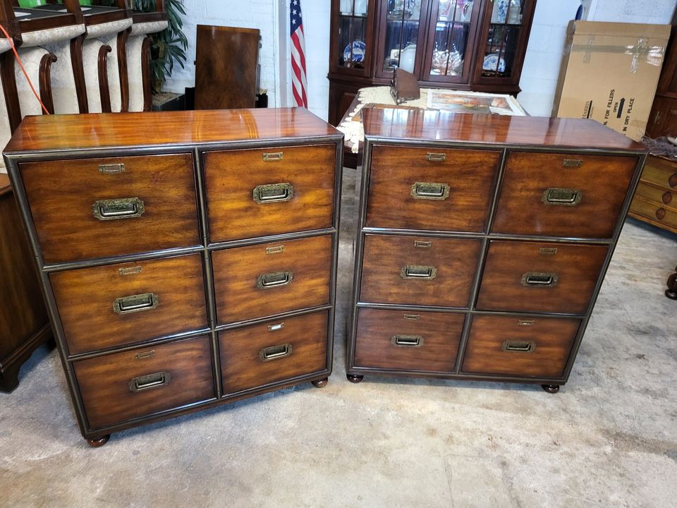 2 Theodore Alexander 6 Drawer File Mahogany with Bronze Trim Details Long Valley