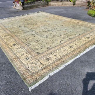 Large Wool Area Rug - High Quality - 16 x 12 - Greens and Tan