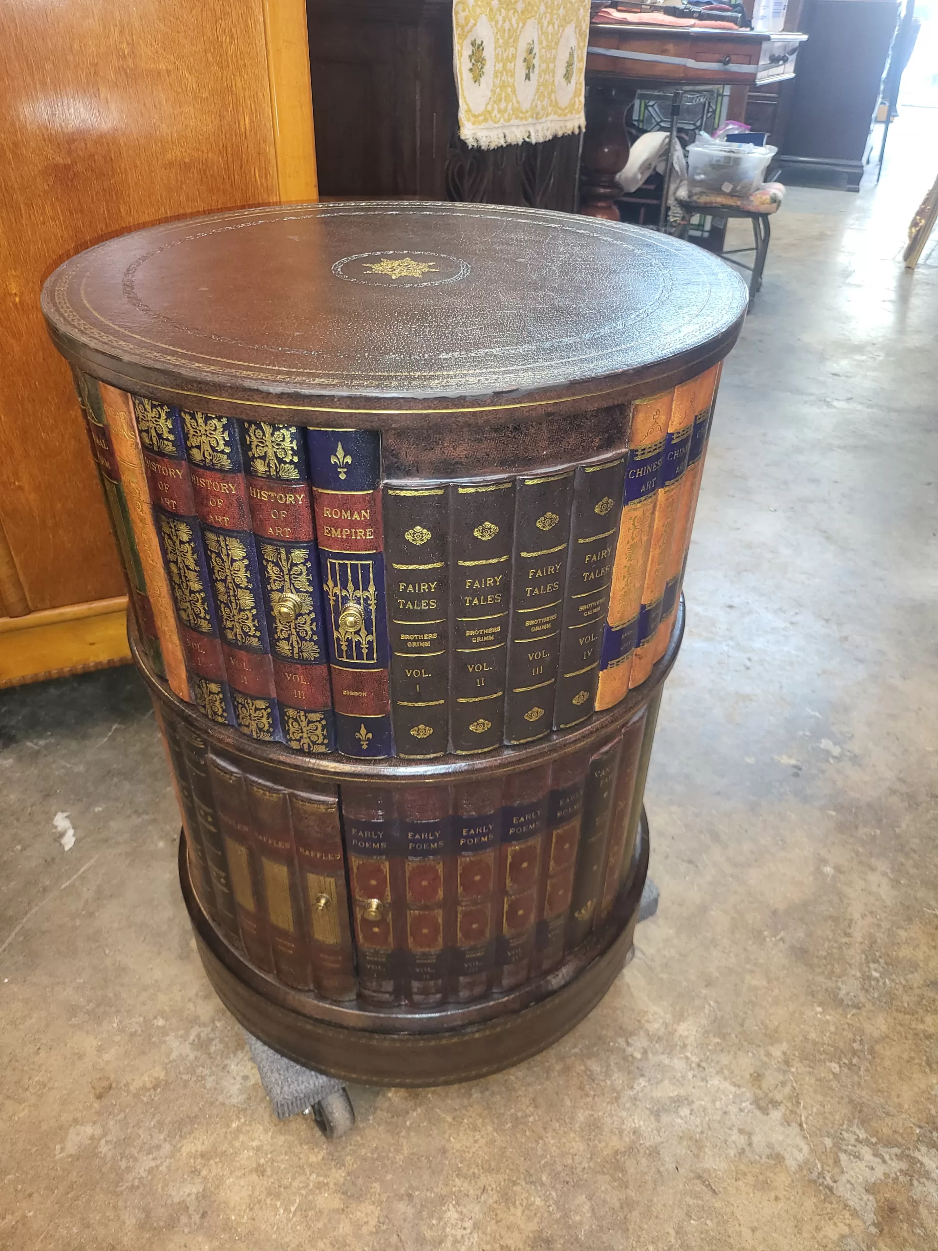 Maitland Smith Leather Wrapped Round Library / Book Side Table Long
