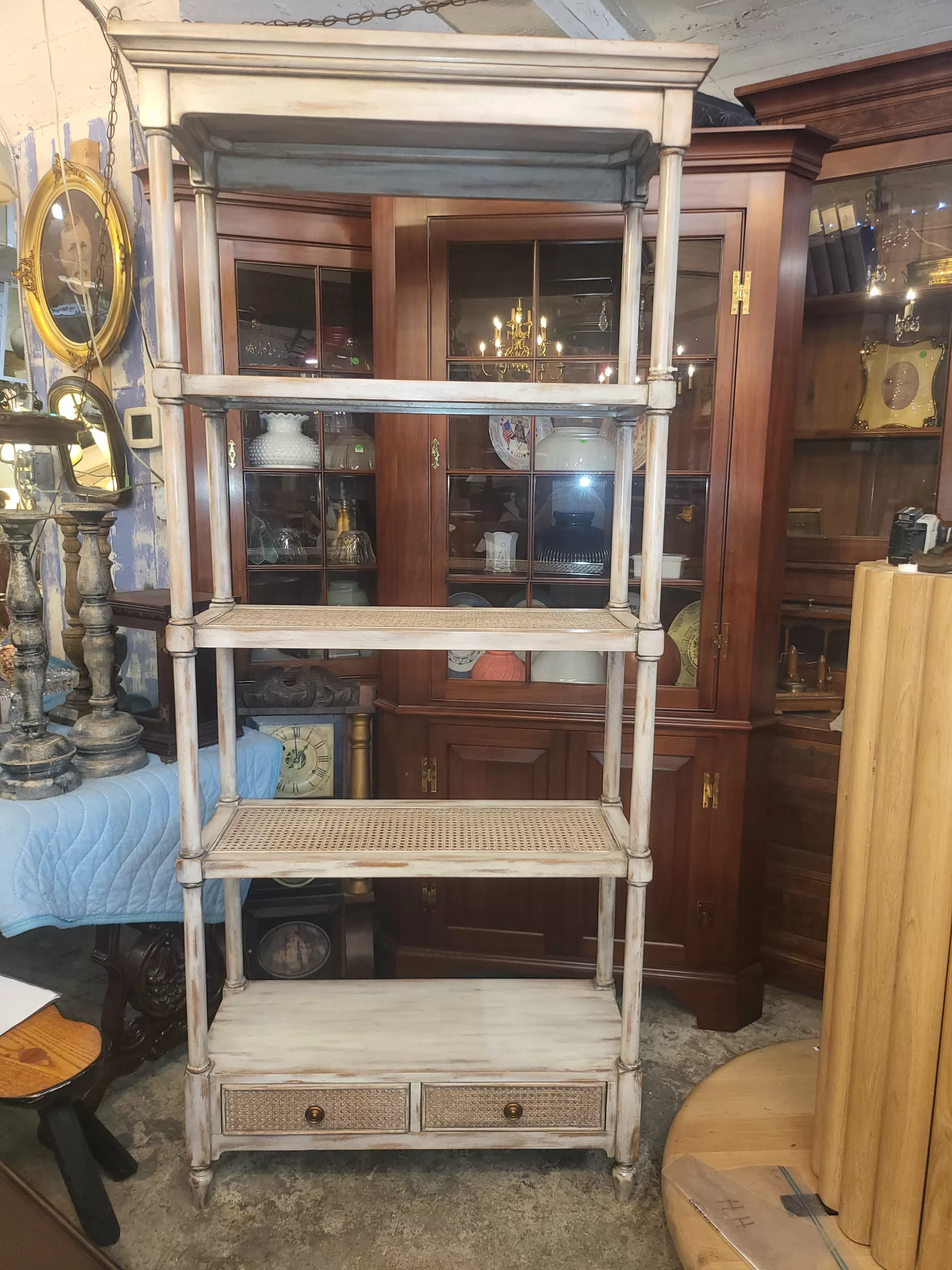 Tall Solid Wood Distressed / Modern Style Bookshelf / Display Case ...