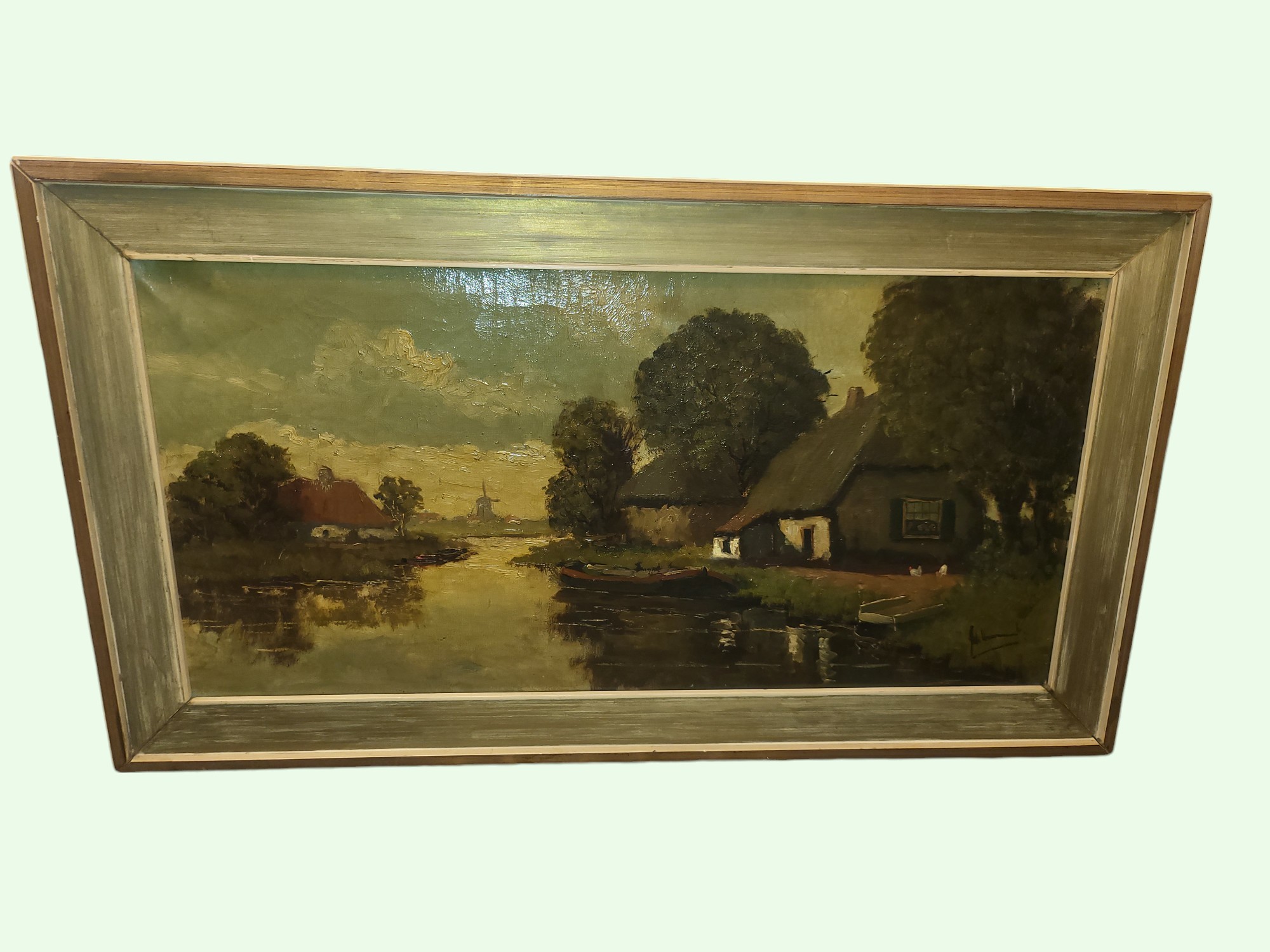 Signed Original Art Oil on Canvas Country / Cottage / Lake Landscape ...
