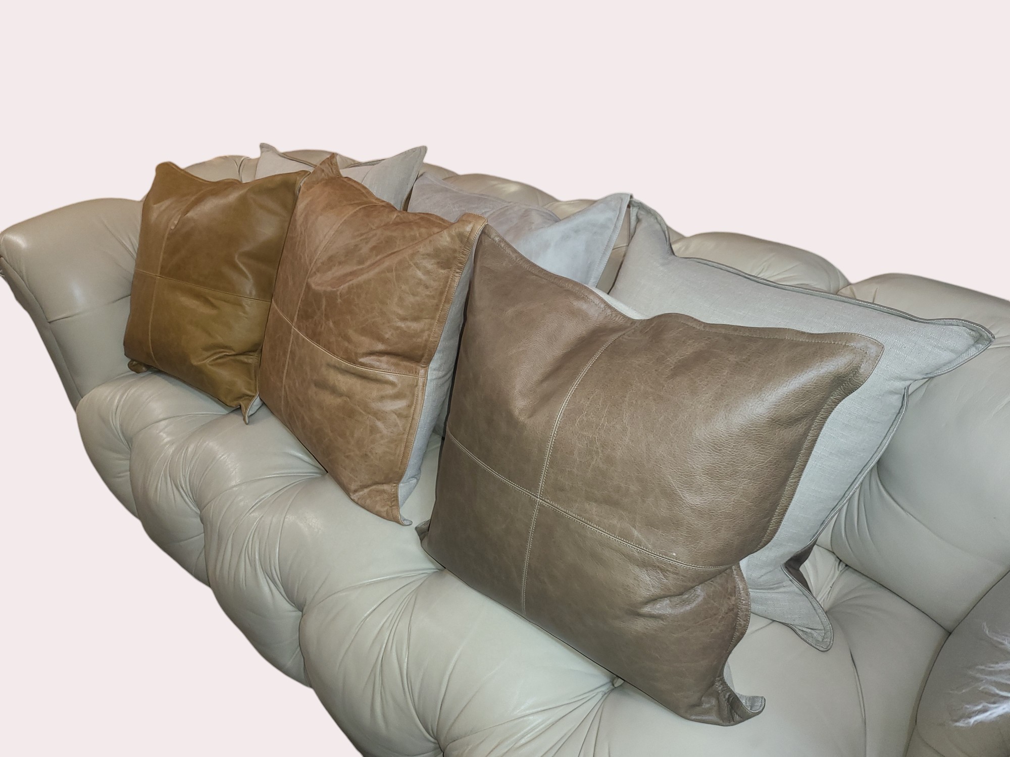 6 Villa Company Leather Pillows / Down Insert – 3 Light Brown, 2 Dark