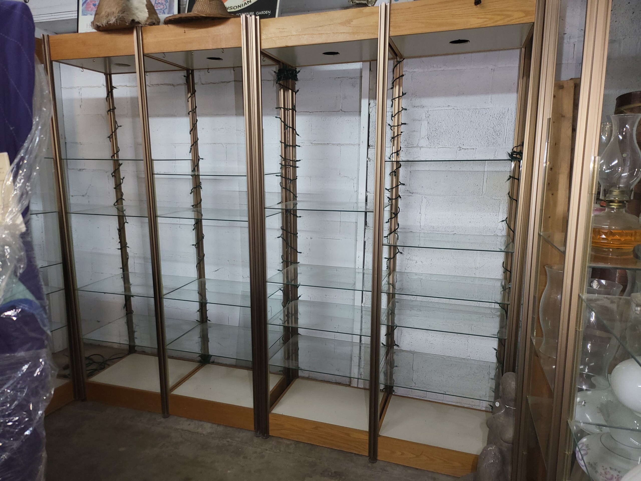4 Pairs of Tall Display Cases with Adjustable Shelves and Lighting ...
