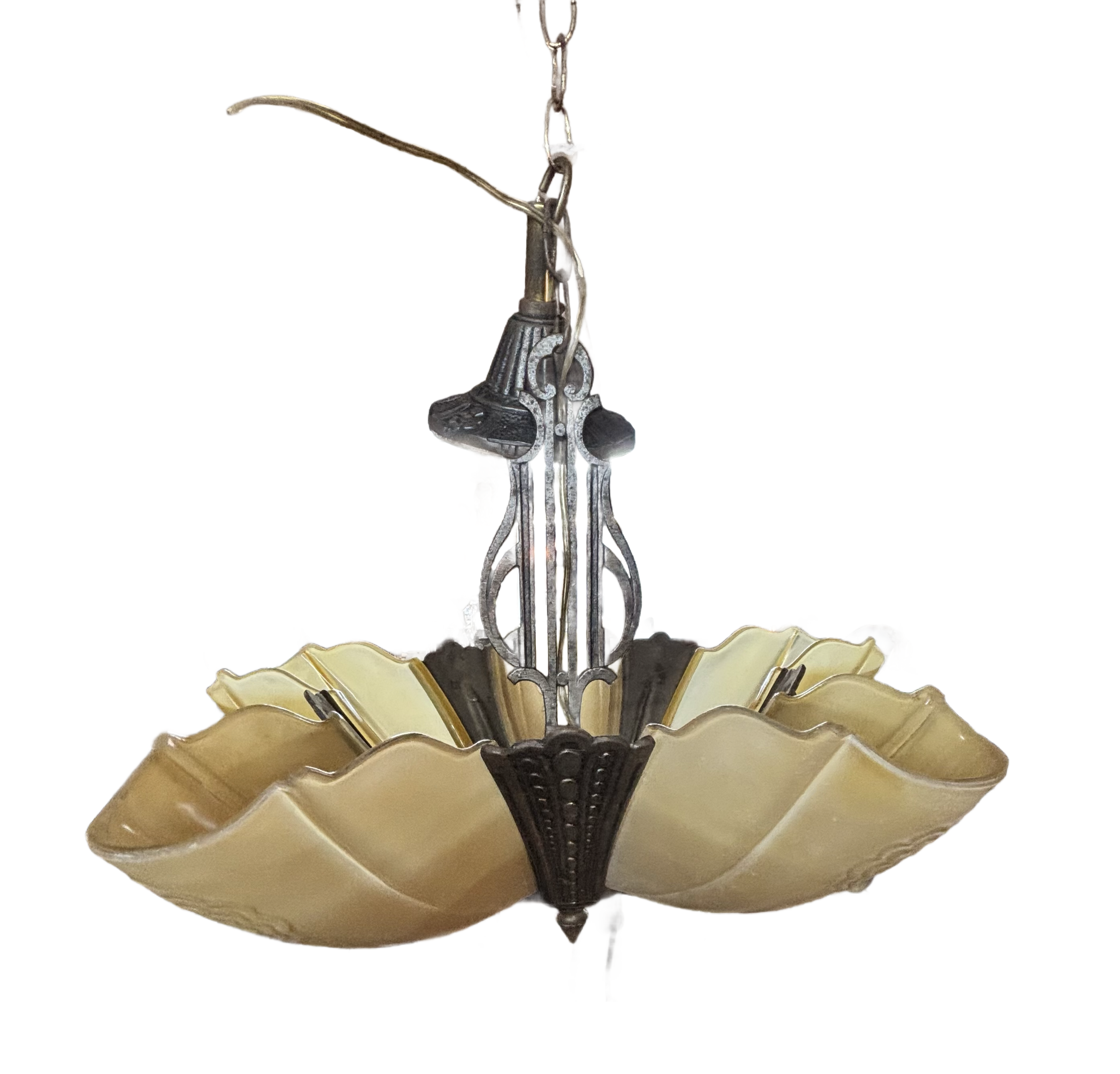 Antique Art Deco 5 Light Slip Shade Chandelier 1920-1930 - Long