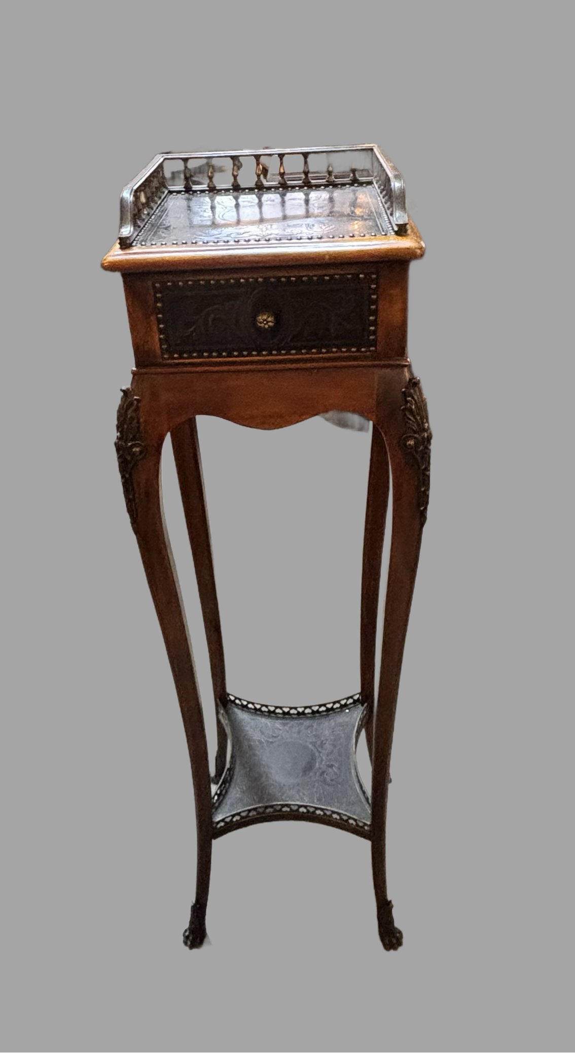 Theodore Alexander Mahogany and Bronze Plant Stand Display Stand